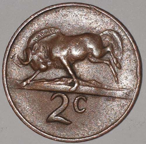 1965 ENG - 2 CENT COIN (TWO CENT COIN) - RSA - BRONZE - KM#66.2 - WILDEBEEST